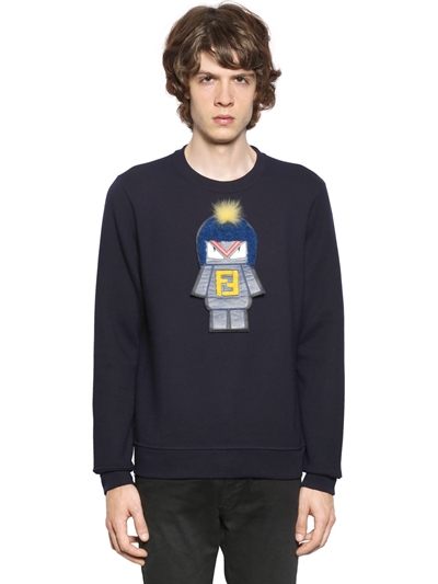 Fendi Monster Patch Cotton Sweatshirt In Navy | ModeSens