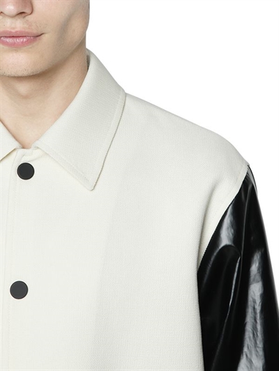 CALVIN KLEIN COLLECTION FAUX LEATHER & WOOL BOMBER JACKET