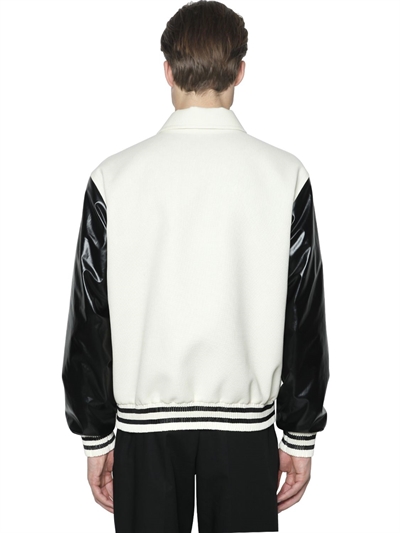CALVIN KLEIN COLLECTION FAUX LEATHER & WOOL BOMBER JACKET