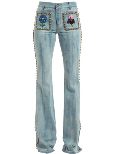 GUCCI STUDDED & EMBROIDERED FLAIR DENIM JEANS,65IH0H014-NDIwNQ2
