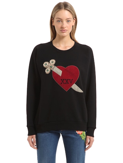 GUCCI HEART PATCH COTTON SWEATSHIRT, BLACK