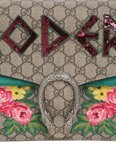 GUCCI MEDIUM DIONYSUS MODERN EMBELLISHED BAG, TAUPE/EMERALD