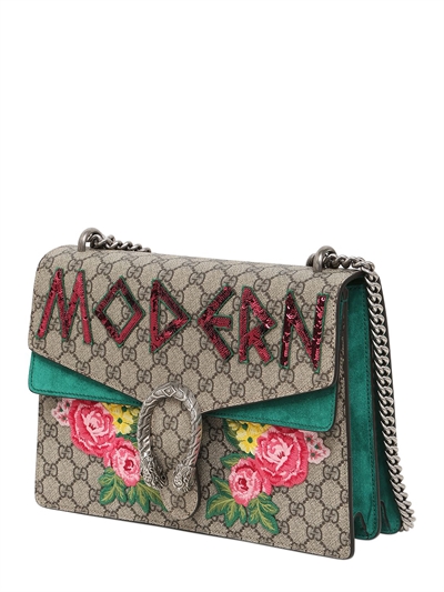 GUCCI MEDIUM DIONYSUS MODERN EMBELLISHED BAG, TAUPE/EMERALD