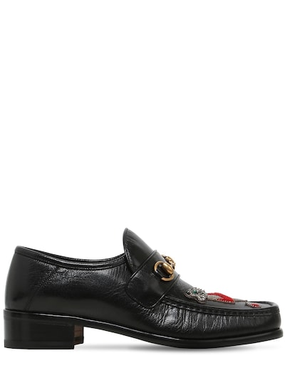 Gucci Vegas Embroidered Patch Leather Loafers In Black