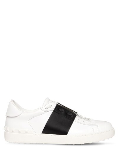 Valentino Garavani Open Color Block Leather Sneakers In White/black