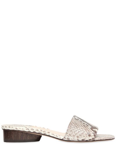 Paul Andrew 20mm Lina Python Leather Slide Sandals In Grey
