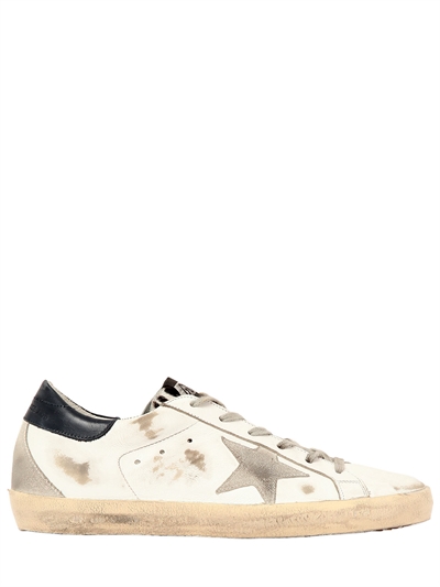 Golden Goose 20mm Super Star Ponyskin Tongue Sneakers In White/blue