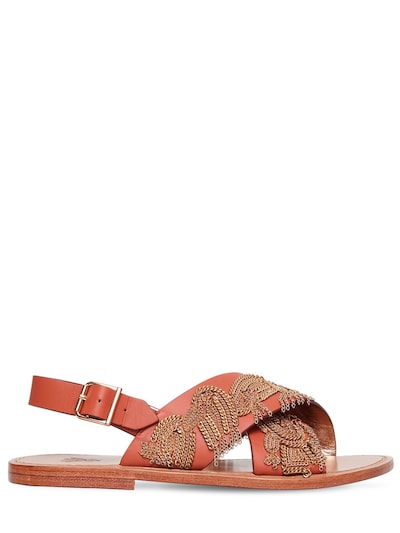 Sanchita 10mm Chain Leather Sandals In Tan