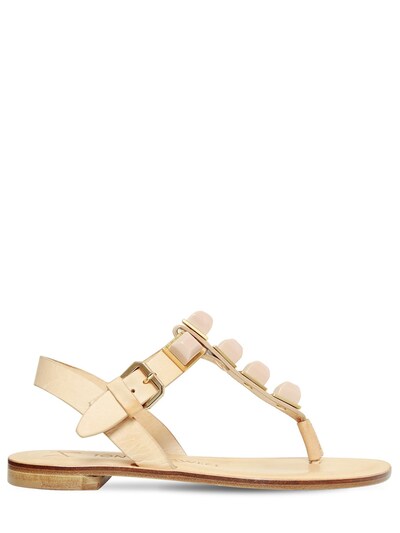 Tonya Hawkes 10mm Gaia Resin Stones Leather Sandals In Nude