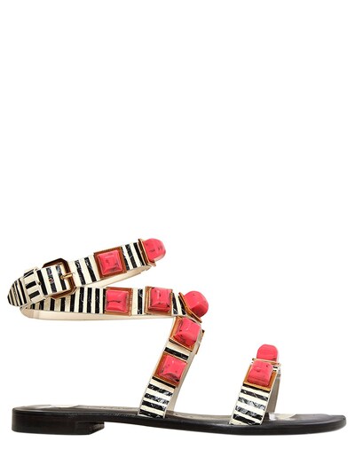 Tonya Hawkes 10mm Dione Resin Stones Snake Sandals In Black,red,white