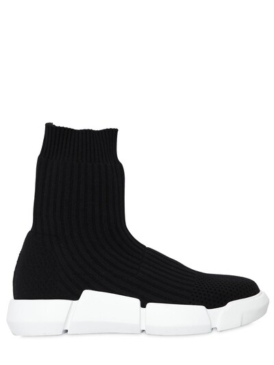 Elena Iachi 30mm Rib Knit Sock Pull-on Sneakers, Black