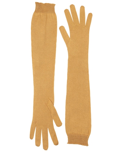 Rochas Silk Knit Long Gloves, Dark Yellow