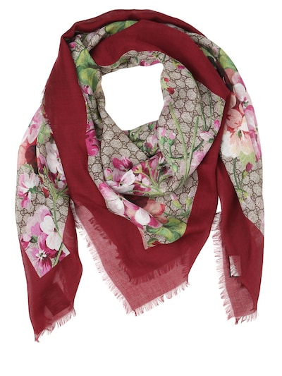 GUCCI BLOOMS PRINT GG SUPREME SCARF, RED