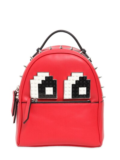 Les Petits Joueurs Mick Eyes Micro Spiked Leather Backpack In Red