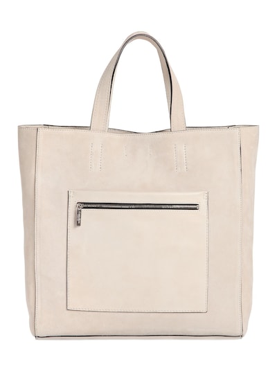 Calvin Klein Collection Suede Tote Bag With Leather Pocket In Cream