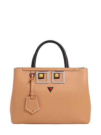 FENDI SMALL 2JOURS LEATHER TOP HANDLE BAG, TAN