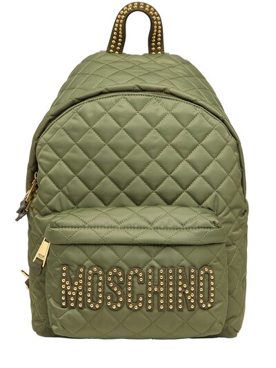 Moschino Large Studded Quilted Nylon Backpack In Khaki
