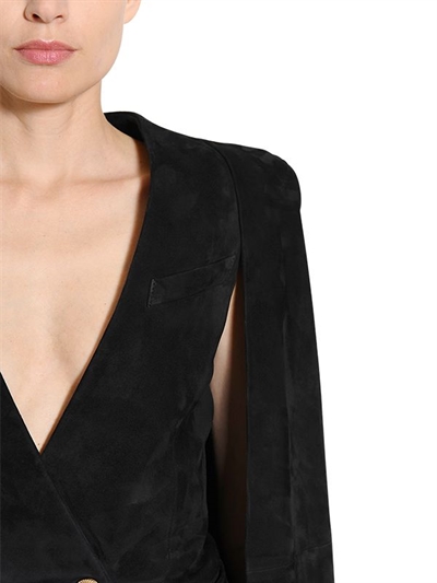 BALMAIN DOUBLE BREASTED SUEDE CAPE