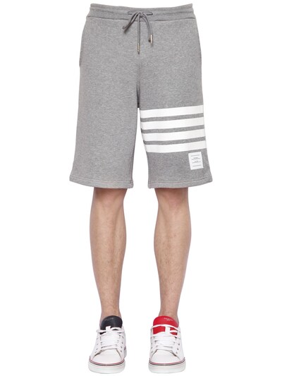 Shop Thom Browne 4-bar Cotton Jersey Shorts In Light Grey