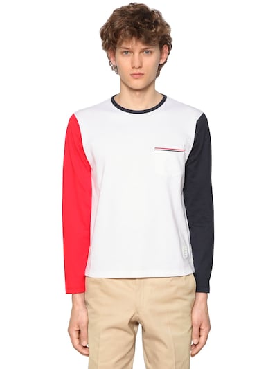 THOM BROWNE COLOR BLOCK JERSEY LONG SLEEVE T-SHIRT,65ILA9016-OTYw0