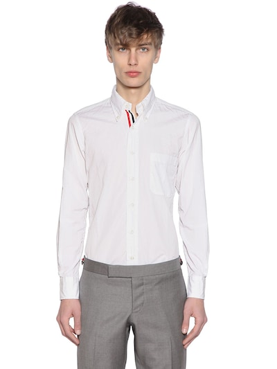 Thom Browne 印图条纹细节牛津棉衬衫 In White