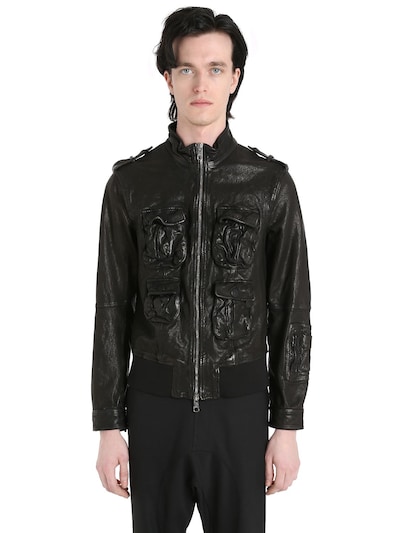 Neil Barrett Multi Pocket Leather Jacket In Black