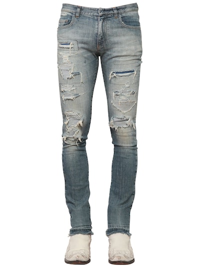 Faith Connexion 16cm Distressed Cotton Denim Jeans In Light Blue | ModeSens
