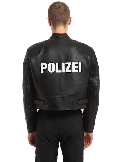 Vetements Polizei Cropped Leather Moto Jacket, Black | ModeSens