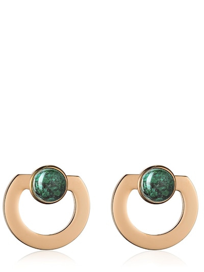 Vita Fede Moneta Open Stone Front-back Earrings In Rose Gold,green
