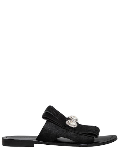 Venti 12 10mm Embellished Ponyskin Slide Sandals In Black