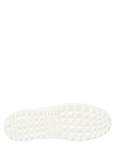 VALENTINO GARAVANI OPEN LEATHER SNEAKERS WITH METALLIC BAND, WHITE/GUNMETAL