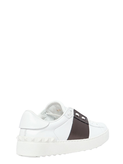 VALENTINO GARAVANI OPEN LEATHER SNEAKERS WITH METALLIC BAND, WHITE/GUNMETAL