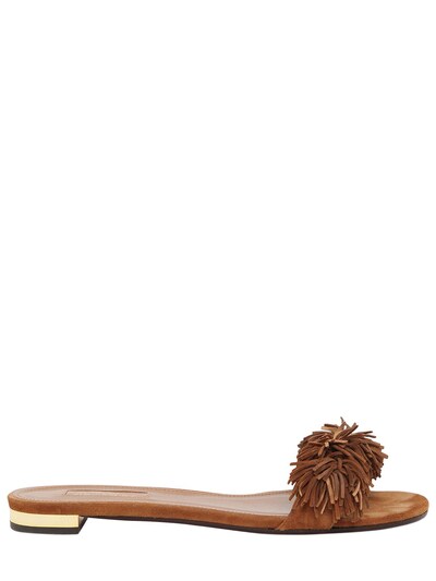 AQUAZZURA 10MM WILD THING FRINGED SUEDE SANDALS, COGNAC