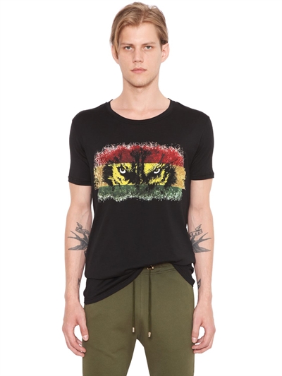 Balmain Wolf-print Crew-neck Cotton T-shirt In Black