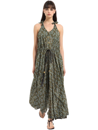 Yvonne S Printed Cotton Voile Maxi Jumpsuit In Khaki