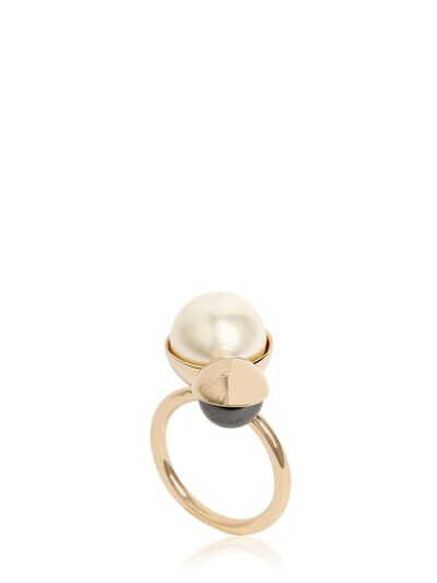 Maison Margiela Black & White Imitation Pearl Ring In Gold