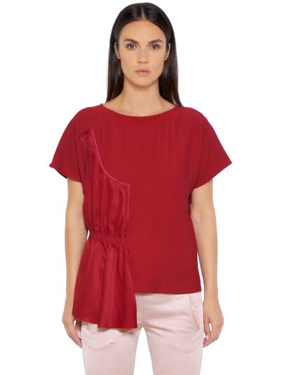 Mm6 Maison Margiela Fluid Viscose Top With Draped Panel In Dark Red