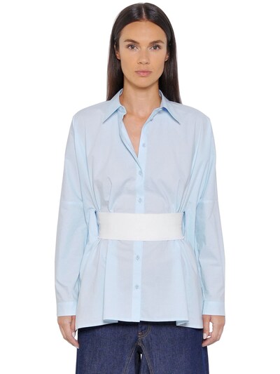 Mm6 Maison Margiela Cotton Poplin Shirt W/ Elastic Waistband In Light Blue