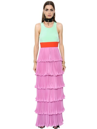 FAUSTO PUGLISI RUFFLED PLEATED CREPE & CADY GOWN,65IMC1001-MjI30