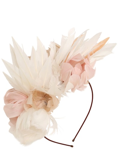 Nanà Firenze Feather Flowers Headband In White/pink