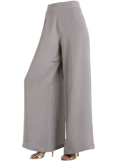 Siran Silk Crepe Marocain Pants With Slits In Grey,silver