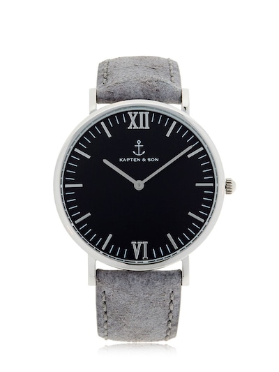 Kapten & Son 40mm Vintage Leather Watch In Silver