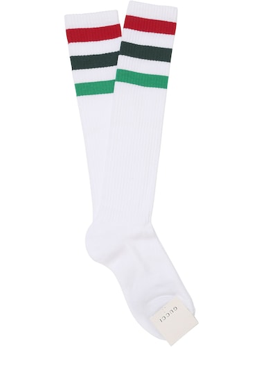 Gucci Cotton Blend Socks W/ Web Detail In White/red
