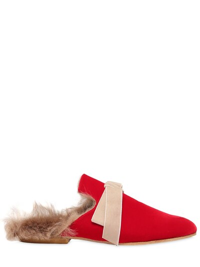 Gia Couture 10mm Velvet & Fur Mules In Red/beige