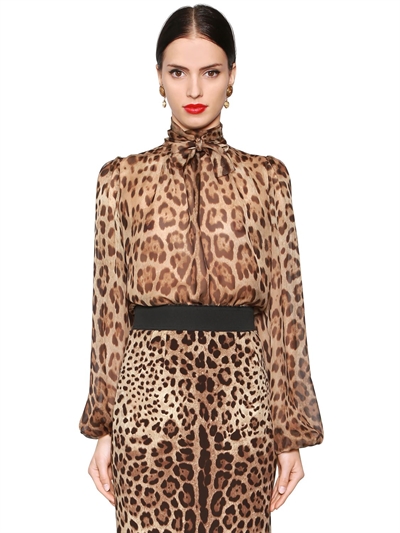 Dolce Gabbana Leopard Print Sheer Silk Chiffon Blouse