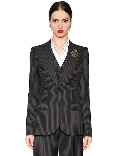 Dolce & Gabbana Pinstripe Cool Wool Jacket In Grey