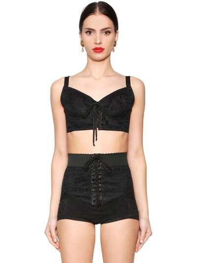 Dolce & Gabbana Lace-up Chantilly Lace Bra Top In Black