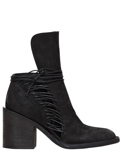 Ann Demeulemeester 80mm Lace Up Leather Ankle Boots In Black