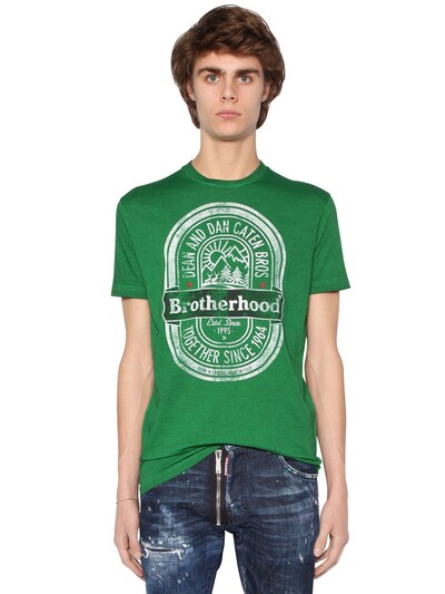 Dsquared2 Printed Cotton Jersey T-shirt In Green