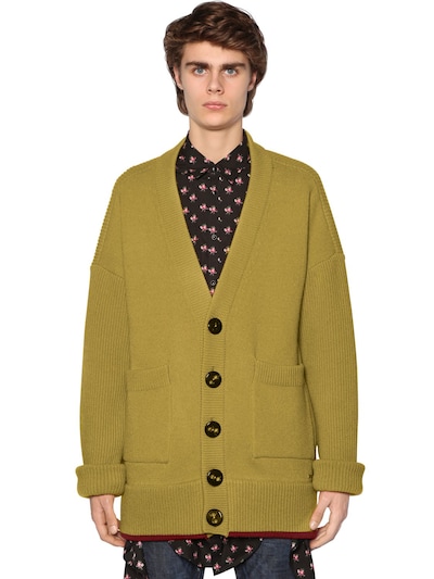 Dsquared2 Oversized Wool Cardigan In Mustard,red